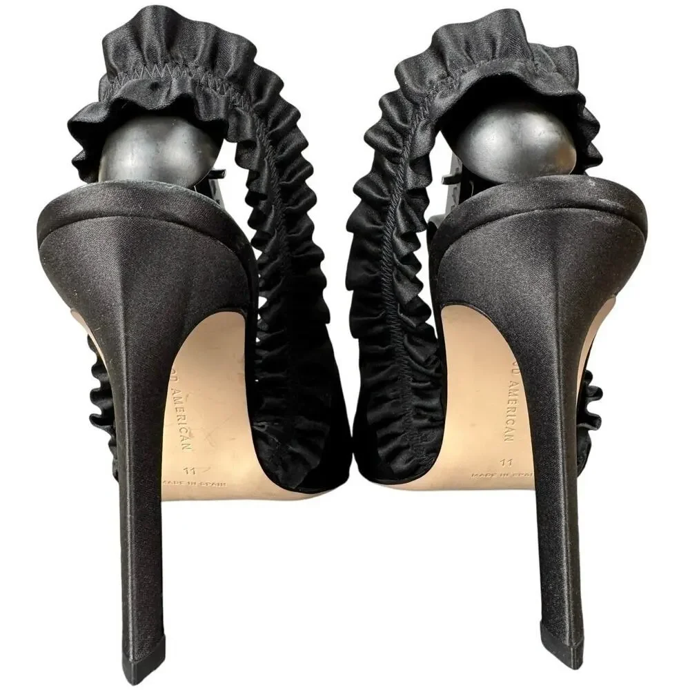 Good‎ American The Show Off Slingback Pump In Black Satin Women’s Size 11 US